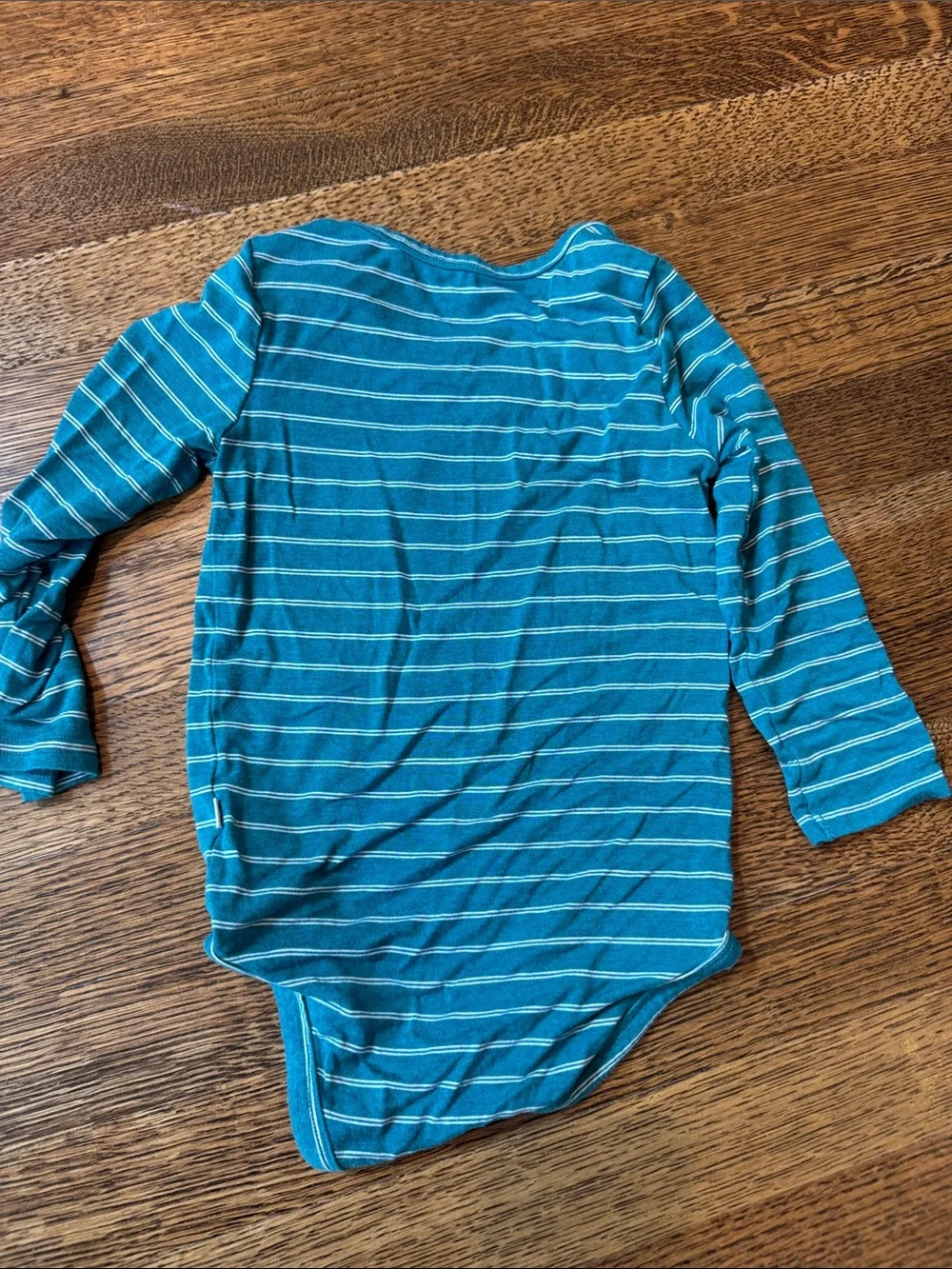 Long Sleeve One-Piece Bodysuit in Teal Stripes
